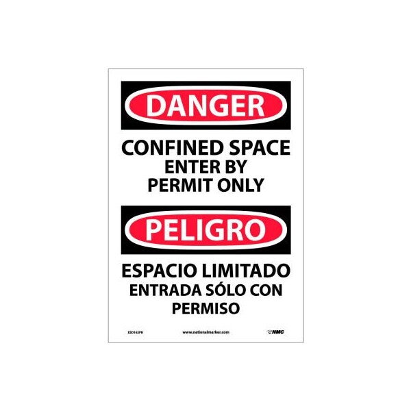 National Marker Co Bilingual Vinyl Sign - Danger Confined Space Enter By Permit Only ESD162PB - main